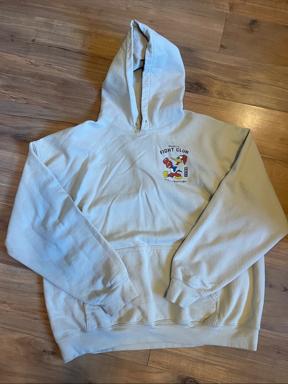 riot society Light Beige Crewneck Hoodie with 'Fight Club' Graphic